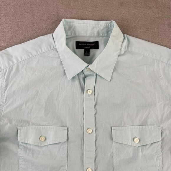 Banana Republic Shirt Men Large Turquoise‎ Neat Weave Flap Pockets Stretch NWOT - Picture 1 of 8